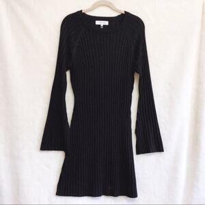 John + Jenn Metallic Dark Gray Bell Sleeve Knit Dress